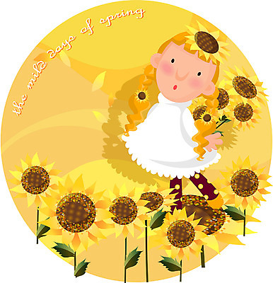 EPS 전신 사계절 계절 여자 초등학생 어린이 컬러 일러스트 자연 해바라기 한명 서기 사람 소녀 금발 노란색 봄 여자만 여자한명만 어린이만 소녀만 소녀한명만 국내일러스트 1 학생 헤어스타일 꽃 모션 생태계 파일형식 벡터