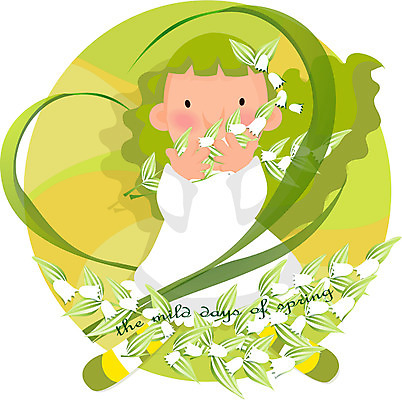 EPS 사계절 계절 여자 꽃 초등학생 어린이 컬러 일러스트 자연 한명 서기 사람 상반신 초록색 봄 여자만 여자한명만 어린이만 소녀만 소녀한명만 국내일러스트 식물 1 학생 모션 생태계 파일형식 벡터