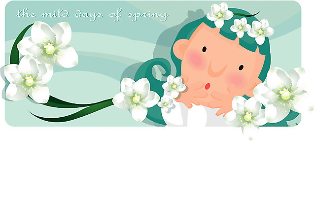 EPS 사계절 계절 여자 꽃 초등학생 어린이 컬러 일러스트 자연 한명 사람 상반신 초록색 봄 여자만 여자한명만 어린이만 소녀만 소녀한명만 국내일러스트 식물 1 학생 생태계 파일형식 벡터