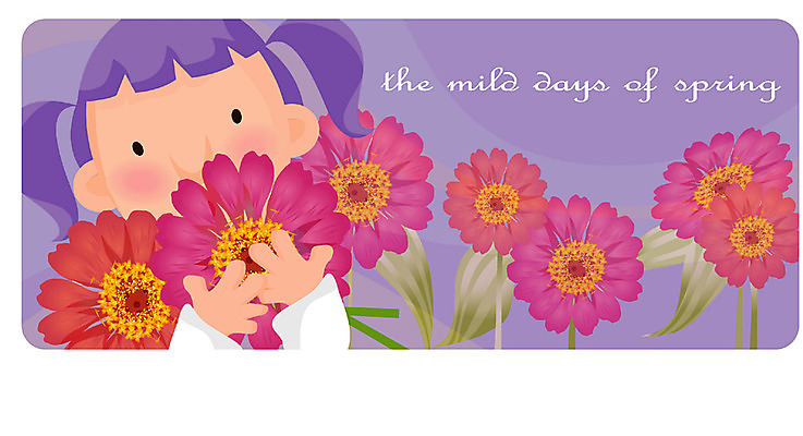 EPS 사계절 계절 여자 꽃 초등학생 어린이 컬러 일러스트 자연 한명 사람 상반신 보라색 봄 여자만 여자한명만 어린이만 소녀만 소녀한명만 국내일러스트 식물 1 학생 생태계 파일형식 벡터