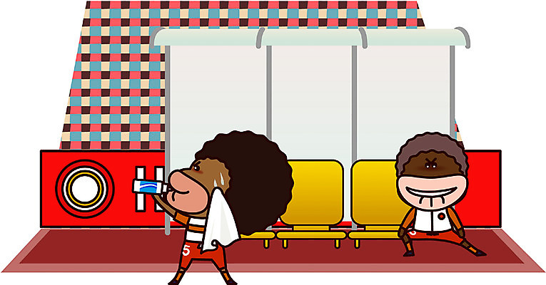 EPS 캐릭터 남자 스포츠 벤치 일러스트 홍보캐릭터 사람 두명 레포츠 구기 축구 스포츠캐릭터 축구캐릭터 남자만 월드싸커 일러캐릭터 의자 레저 파일형식 벡터