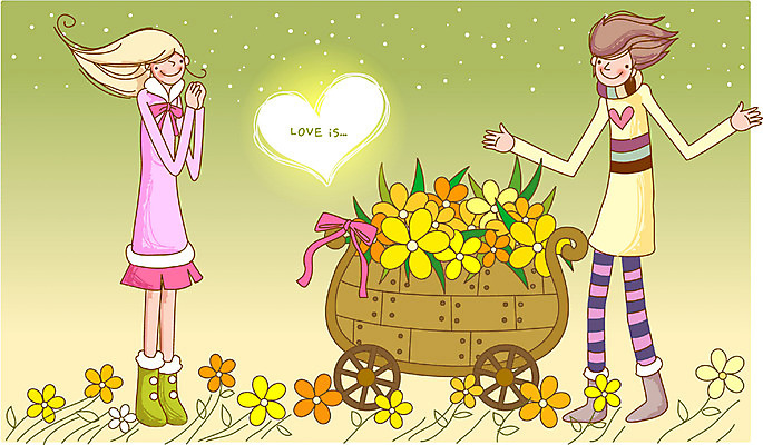 EPS 커플 여자 남자 꽃 감정 데이트 일러스트 사랑 사람 야외 두명 로맨틱 연애 꽃마차 국내일러스트 식물 컨셉 관계 마차 파일형식 벡터