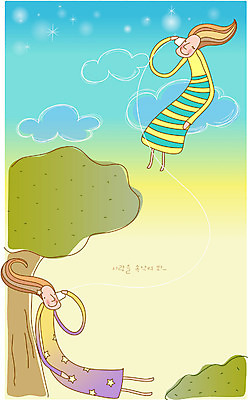 EPS 나무 캐릭터 여자 일러스트 상상 요정 사랑 사람 두명 판타지 꿈 상상캐릭터 여자만 국내일러스트 일러캐릭터 식물 감정 파일형식 벡터