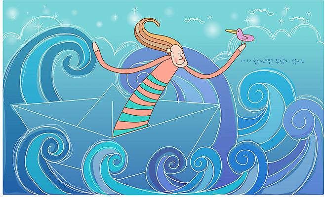 EPS 캐릭터 여자 바다 일러스트 상상 조류 요정 한명 사람 20대 성인 가로 판타지 꿈 상상캐릭터 종이배 성인여자한명만 국내일러스트 일러캐릭터 동물 1 청년 종이접기 여자한명만 성인여자만 파일형식 벡터