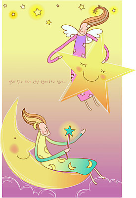 EPS 캐릭터 여자 별 일러스트 상상 하늘 천사 요정 사람 두명 판타지 꿈 달 상상캐릭터 여자만 국내일러스트 일러캐릭터 자연요소 파일형식 벡터