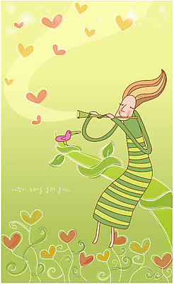 EPS 캐릭터 여자 컬러 일러스트 상상 조류 천사 요정 사랑 한명 사람 20대 성인 초록색 판타지 꿈 상상캐릭터 피리 여자만 여자한명만 성인여자만 청년만 청년여자만 성인한명만 청년여자한명만 성인여자한명만 성인만 국내일러스트 일러캐릭터 동물 1 감정 청년 목관악기 파일형식 벡터