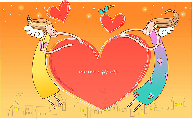 EPS 캐릭터 커플 여자 일러스트 상상 조류 천사 요정 사랑 사람 두명 판타지 꿈 하트 상상캐릭터 여자만 국내일러스트 일러캐릭터 모양 동물 감정 관계 파일형식 벡터