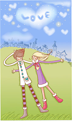 EPS 구름 커플 여자 남자 감정 데이트 일러스트 하늘 사랑 사람 야외 두명 로맨틱 연애 국내일러스트 자연요소 컨셉 관계 파일형식 벡터