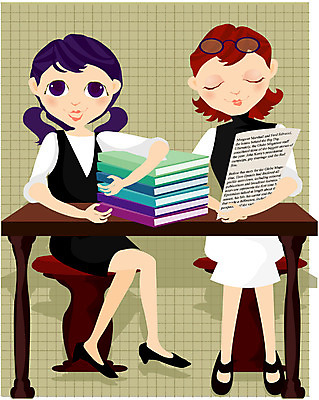 EPS 전신 직업 여자 일러스트 비즈니스 탁자 서기 사람 앉기 정장 성인 두명 업무 직장인 비즈니스우먼 책상 신입사원 여자만 성인여자만 성인만 국내일러스트 옷 가구 모션 작업 파일형식 벡터