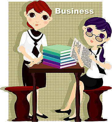 EPS 전신 직업 여자 일러스트 비즈니스 탁자 서기 사람 앉기 정장 성인 두명 업무 직장인 비즈니스우먼 책상 신입사원 여자만 성인여자만 성인만 국내일러스트 옷 가구 모션 작업 파일형식 벡터