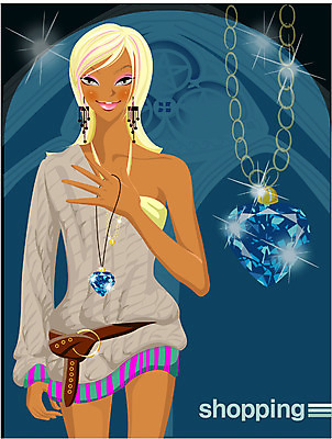 EPS 모델 우먼라이프 여자 패션 포즈 일러스트 목걸이 장신구 한명 서기 사람 상반신 20대 성인 쇼핑 보석 여자만 여자한명만 성인여자만 청년만 청년여자만 성인한명만 청년여자한명만 성인여자한명만 성인만 국내일러스트 1 라이프스타일 모션 청년 광석 파일형식 벡터