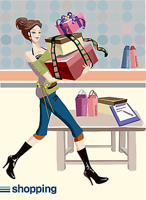 EPS 전신 모델 우먼라이프 여자 패션 포즈 일러스트 탁자 실내 선물 한명 서기 사람 20대 성인 쇼핑 쇼핑백 상점 여자만 여자한명만 성인여자만 청년만 청년여자만 성인한명만 청년여자한명만 성인여자한명만 성인만 국내일러스트 1 라이프스타일 가구 가방 모션 청년 내부 파일형식 벡터