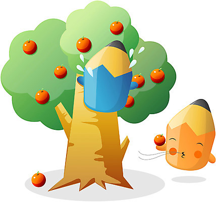 EPS 클립아트 나무 캐릭터 교육 일러스트 홍보캐릭터 상상 문구용품 색연필 교육캐릭터 사람없음 필기구 연필 오브젝트 연필캐릭터 사과나무 일러캐릭터 식물 학용품 사과 파일형식 벡터