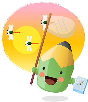 EPS 클립아트 캐릭터 교육 일러스트 상상 문구용품 색연필 교육캐릭터 사람없음 필기구 연필 잠자리 수집 오브젝트 연필캐릭터 채집망 일러캐릭터 곤충 학용품 파일형식 벡터