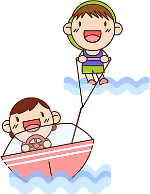 EPS 캐릭터 계절 여자 남자 바다 여행 일러스트 휴가 사람 두명 여름 여름휴가 바캉스 보트 수상스키 일러캐릭터 배_교통 수상스포츠 파일형식 벡터 여름_계절