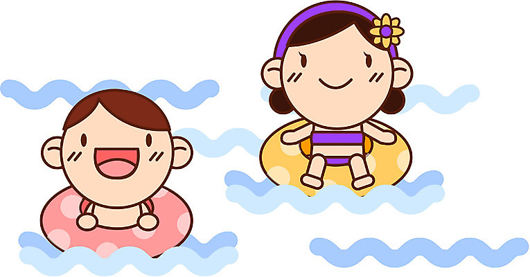 EPS 캐릭터 계절 여자 남자 어린이 파도 바다 여행 일러스트 물놀이 휴가 사람 상반신 두명 여름 여름휴가 바캉스 튜브 어린이만 일러캐릭터 놀이 파일형식 벡터 여름_계절