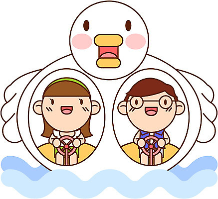 EPS 캐릭터 커플 계절 여자 남자 어린이 여행 일러스트 휴가 사람 앉기 소녀 소년 상반신 두명 여름 여름휴가 바캉스 오리배 선박 어린이만 일러캐릭터 수상교통 관계 모션 파일형식 벡터 여름_계절