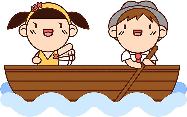 EPS 캐릭터 계절 여자 남자 어린이 여행 일러스트 휴가 사람 소녀 소년 상반신 두명 여름 여름휴가 바캉스 나룻배 노 선박 어린이만 일러캐릭터 수상교통 배_교통 파일형식 벡터 여름_계절