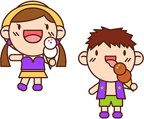 EPS 전신 캐릭터 계절 여자 남자 어린이 여행 일러스트 휴가 아이스크림 서기 사람 소녀 소년 두명 여름 여름휴가 바캉스 초콜릿 더블아이스크림 바닐라 어린이만 일러캐릭터 모션 디저트 파일형식 벡터 여름_계절