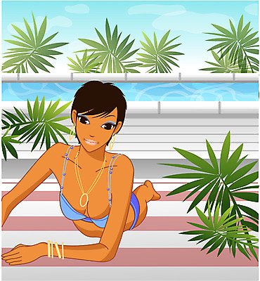 EPS 주간 계절 여자 남자 수영복 엎드리기 바다 여행 일러스트 휴가 수영장 한명 사람 상반신 20대 성인 야외 여름 여름휴가 바캉스 비키니 선탠 대서 청년만 성인만 국내일러스트 자연요소 1 옷 모션 청년 절기 파일형식 벡터 여름_계절