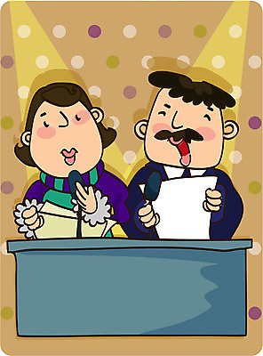 EPS 직업 커플 여자 남자 일러스트 직업캐릭터 사람 상반신 성인 두명 아나운서 사회자 마이크 성인만 일러캐릭터 캐릭터 음향기기 관계 파일형식 벡터