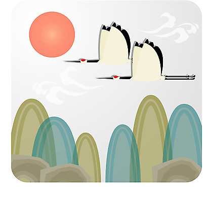 EPS 동물 구름 척추동물 문양 계절 명절 백그라운드 일러스트 조류 새해 산 한국 풍경 사람없음 설날 태양 전통문양 일출 학 국내일러스트 자연요소 전통 기념일 아시아 노을 파일형식 벡터