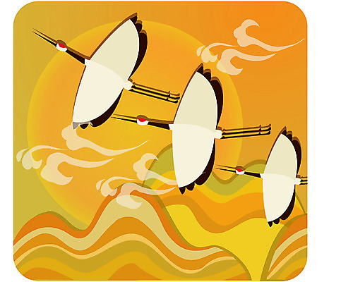 EPS 동물 구름 척추동물 전통 문양 계절 명절 백그라운드 일러스트 조류 새해 산 한국 풍경 사람없음 설날 태양 전통문양 일출 학 국내일러스트 자연요소 기념일 아시아 노을 파일형식 벡터