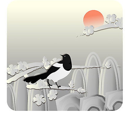 EPS 나무 동물 척추동물 전통 계절 명절 꽃 백그라운드 일러스트 조류 새해 산 한국 풍경 사람없음 설날 태양 일출 까치 국내일러스트 자연요소 식물 기념일 아시아 노을 파일형식 벡터