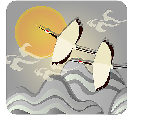 EPS 동물 구름 척추동물 전통 문양 계절 명절 백그라운드 일러스트 조류 새해 한국 풍경 사람없음 설날 전통문양 학 보름달 달 국내일러스트 자연요소 기념일 아시아 파일형식 벡터