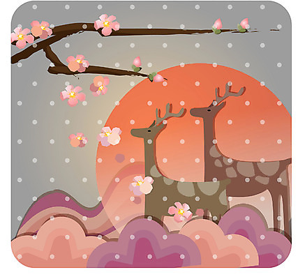 EPS 나무 동물 척추동물 전통 육지동물 계절 명절 꽃 백그라운드 일러스트 포유류 사슴 새해 한국 풍경 사람없음 설날 태양 보름달 매화 국내일러스트 자연요소 식물 기념일 아시아 달 파일형식 벡터