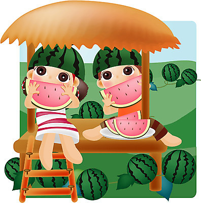 EPS 주간 전신 계절 여자 남자 어린이 여행 과일 일러스트 휴가 여름음식 수박 사람 앉기 소녀 소년 야외 두명 여름 여름휴가 바캉스 과수원 원두막 어린이만 제철음식 제철과일 국내일러스트 자연요소 음식 농업 모션 제철 파일형식 벡터 여름_계절
