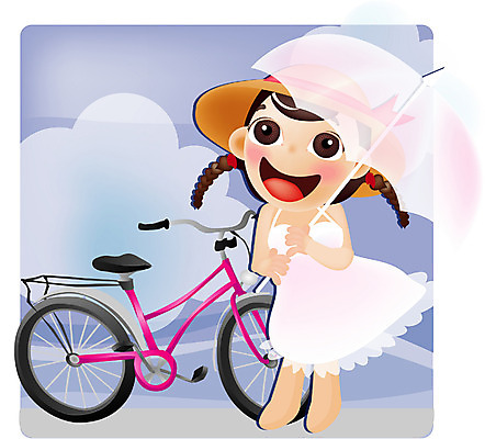EPS 주간 전신 구름 모자 계절 여자 어린이 여행 일러스트 청소년 휴가 한명 서기 사람 소녀 야외 10대 여름 여름휴가 바캉스 자전거 양산 여자만 여자한명만 십대만 십대여자만 십대여자한명만 국내일러스트 자연요소 1 잡화 모션 바이크 파일형식 벡터 여름_계절