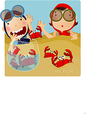 EPS 주간 커플 계절 여자 교육 남자 어린이 모래 바다 일러스트 방학 여름방학 사람 소녀 소년 상반신 해변 야외 두명 여름 여름휴가 바캉스 모래사장 로맨틱 꽃게 게 어린이만 국내일러스트 자연요소 컨셉 관계 휴가 갑각류 파일형식 벡터 여름_계절