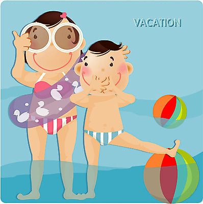 EPS 주간 전신 계절 여자 교육 남자 수영복 어린이 바다 일러스트 방학 여름방학 서기 사람 소녀 소년 야외 두명 여름 여름휴가 바캉스 수영 비치볼 튜브 어린이만 국내일러스트 자연요소 옷 공 모션 휴가 바캉스용품 수상스포츠 파일형식 벡터 여름_계절
