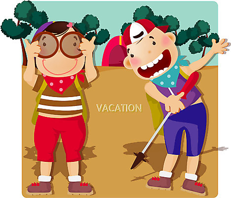 EPS 주간 전신 계절 여자 교육 남자 어린이 일러스트 방학 휴가 산 여름방학 서기 사람 소녀 소년 야외 두명 여름 여름휴가 바캉스 등산 캠핑 어린이만 국내일러스트 자연요소 모션 레저 트래킹 파일형식 벡터 여름_계절