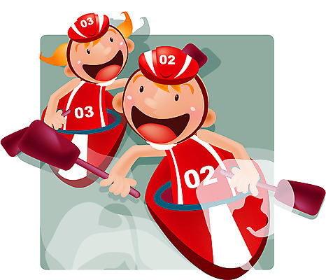 EPS 여자 남자 어린이 스포츠 올림픽 유니폼 일러스트 사람 소녀 소년 상반신 두명 금발 카누 카약 선박 어린이만 국내일러스트 헤어스타일 옷 수상교통 수상스포츠 파일형식 벡터