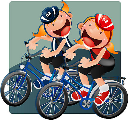 EPS 전신 여자 어린이 일러스트 레저 사람 앉기 소녀 두명 레포츠 금발 자전거 여자만 여자한명만 어린이만 소녀만 소녀한명만 국내일러스트 헤어스타일 모션 바이크 파일형식 벡터