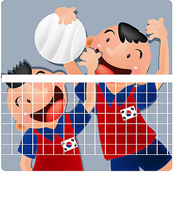 EPS 남자 스포츠 올림픽 일러스트 공 하계올림픽 운동선수 한국 사람 경기 상반신 두명 구기 네트 배구 남자만 국내일러스트 아시아 파일형식 벡터