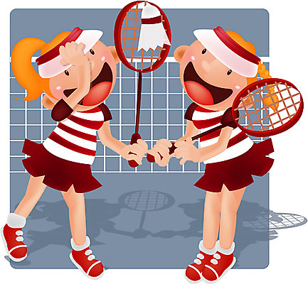 EPS 전신 여자 어린이 스포츠 올림픽 유니폼 일러스트 하계올림픽 운동선수 서기 사람 소녀 두명 금발 구기 라켓 배드민턴라켓 셔틀콕 배드민턴 여자만 어린이만 소녀만 베드민턴선수 국내일러스트 헤어스타일 옷 스포츠용품 모션 베드민턴 파일형식 벡터