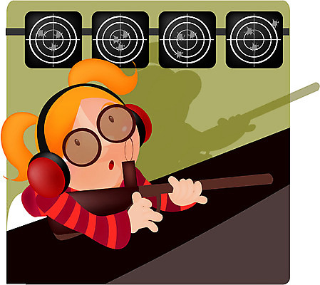 EPS 여자 어린이 스포츠 올림픽 유니폼 일러스트 하계올림픽 운동선수 한명 사람 소녀 상반신 20대 성인 금발 총 과녁판 사격 여자만 여자한명만 국내일러스트 1 헤어스타일 옷 무기 청년 파일형식 벡터