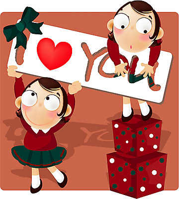 EPS 여자 어린이 일러스트 선물 사랑 사람 소녀 이벤트 두명 상자 파티 팻말 여자만 어린이만 소녀만 국내일러스트 감정 프레임 파일형식 벡터