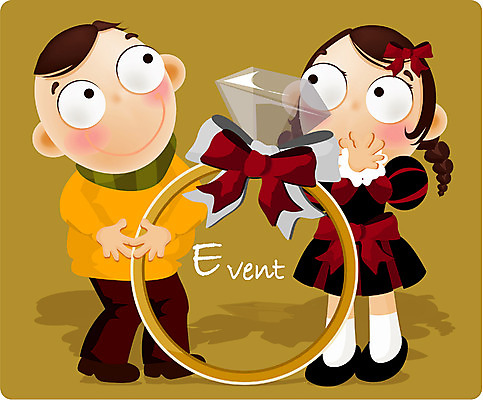 EPS 전신 커플 여자 남자 리본 어린이 일러스트 서기 사람 소녀 이벤트 소년 두명 로맨틱 반지 어린이만 국내일러스트 컨셉 장신구 관계 모션 파일형식 벡터