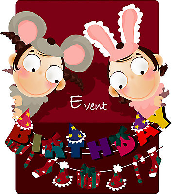 EPS 캐릭터 여자 어린이 일러스트 선물 사람 소녀 이벤트 상반신 두명 장식 파티 축제 축하 토끼 생일 쥐 파티복 이벤트캐릭터 여자만 어린이만 소녀만 일러캐릭터 옷 기념일 컨셉 포유류 반려동물 설치류 파일형식 벡터