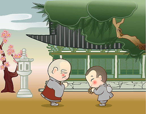 EPS 주간 전통 기념일 남자 종교 불교 일러스트 사람 야외 두명 부처님오신날 승려 동자승 남자만 국내일러스트 자연요소 이벤트 성직자 파일형식 벡터