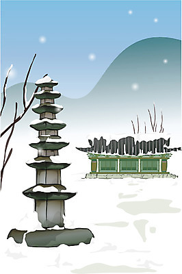 EPS 전통 시설물 계절 건축 종교 고건축 겨울 불교 한국건축 일러스트 종교건축 한국 사람없음 야외 탑 동양건축 부처님오신날 눈 석탑 국내일러스트 자연요소 건축물 기념일 아시아 날씨 파일형식 벡터 동양