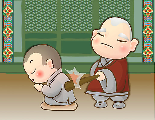 EPS 전통 기념일 남자 종교 불교 일러스트 실내 사람 두명 부처님오신날 승려 동자승 매_체벌 남자만 국내일러스트 이벤트 내부 성직자 체벌 파일형식 벡터