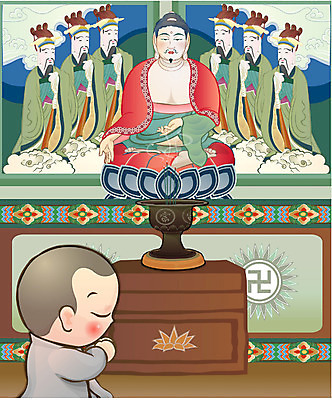 EPS 전통 기념일 남자 종교 초등학생 어린이 불교 일러스트 실내 한명 사람 소년 부처님오신날 승려 불상 동자승 부처 남자만 남자한명만 어린이만 소년만 소년한명만 국내일러스트 1 학생 이벤트 내부 성직자 파일형식 벡터