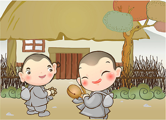 EPS 전통 기념일 남자 종교 불교 일러스트 사람 야외 두명 부처님오신날 승려 동자승 목탁 남자만 국내일러스트 이벤트 성직자 불교용품 파일형식 벡터