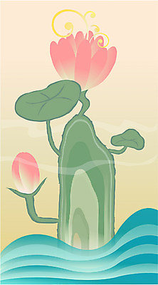 EPS 식물 한국전통 꽃 백그라운드 일러스트 여름꽃 자연 연꽃 사람없음 동양화 국내일러스트 전통 한국 미술 생태계 파일형식 벡터 여름_계절