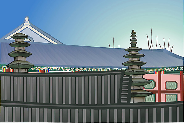 EPS 주간 전통 시설물 건축 종교 고건축 불교 한국건축 일러스트 종교건축 사람없음 야외 동양건축 석탑 국내일러스트 자연요소 건축물 탑 파일형식 벡터 동양